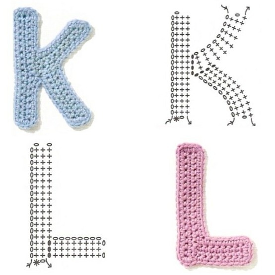 Crochet alphabet chart diagram k l