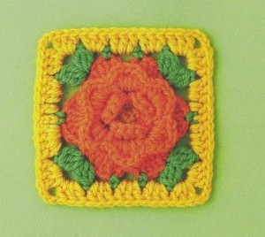 rose in a aquare crochet