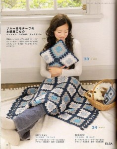 Blue granny square blanket pattern