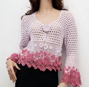 flowers and mesh crochet cardigan