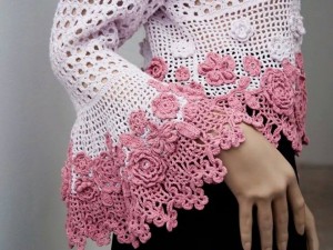 flowers and mesh crochet cardigan sleeves