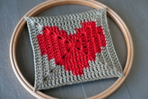 heart theme crochet square