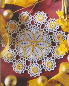 yellow and white doily