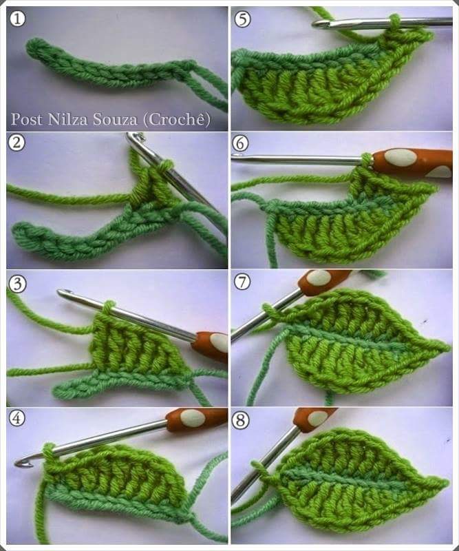 step by step crochet leaf