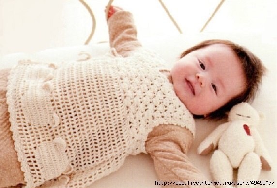 teddy bear motif crochet baby dress pattern 1