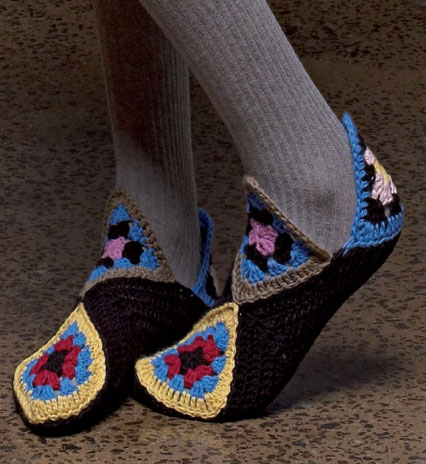 Patons-Granny-Square-Slippers-Free-Crochet-Pattern