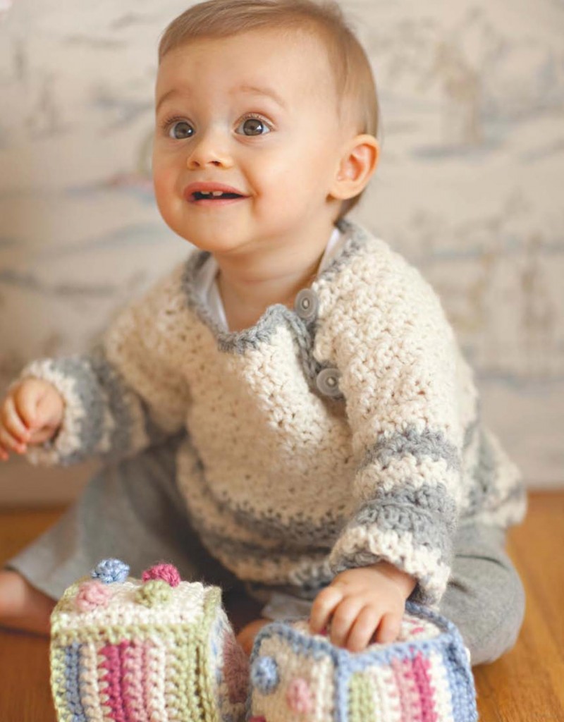 white and gray baby sweater pattern crochet
