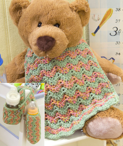 Baby Bottle Cozy & Bib free crochet set pattern