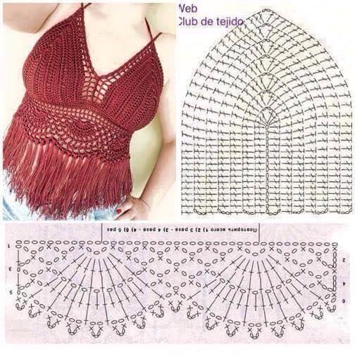 Fringed crochet bikini top free pattern