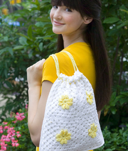 Daisy Drawstring Bag Free Crochet Pattern