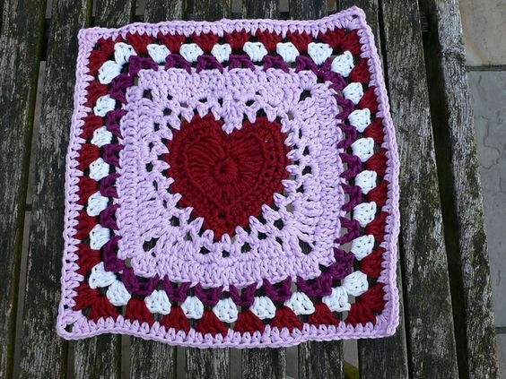 Center Heart Square 12 Inch Crochet Free Pattern