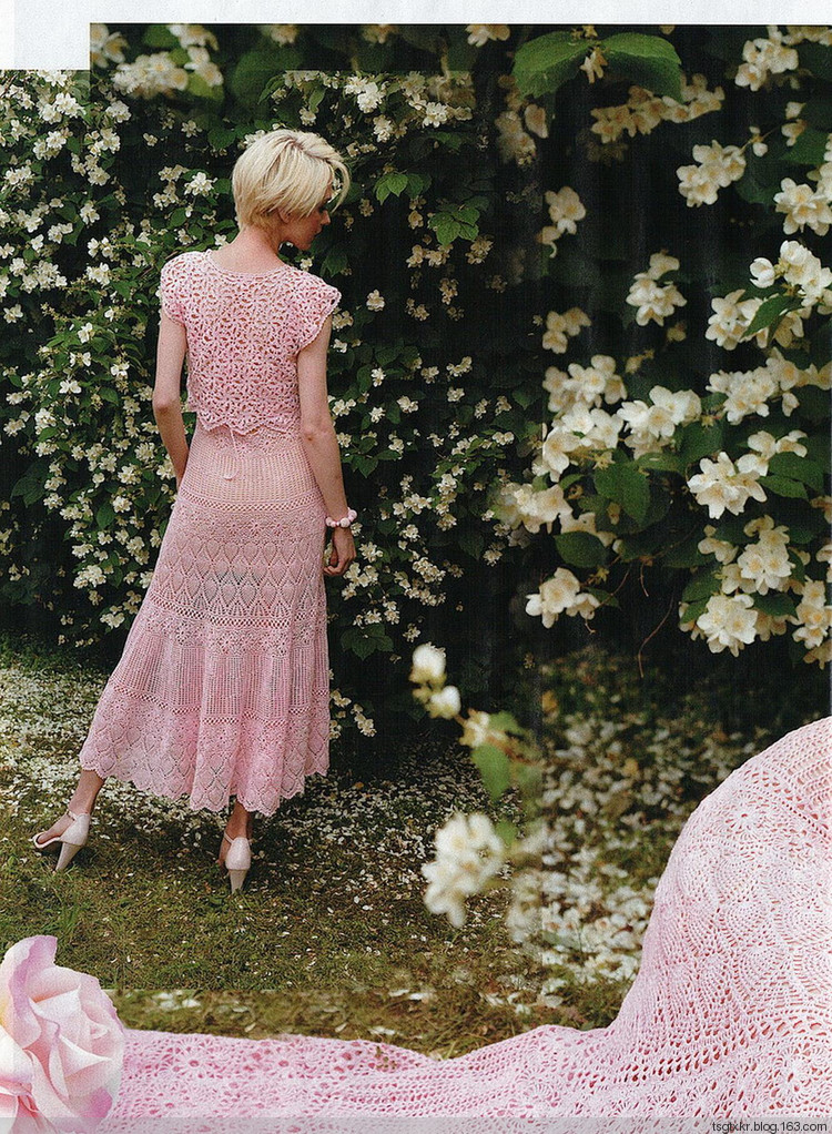 Long Pink Lace Crochet Dress and Shrug Pattern