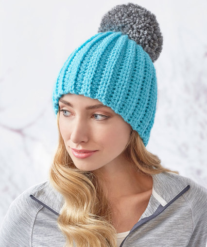 Easy-Fit Ribbed Pompom Hat Free Pattern