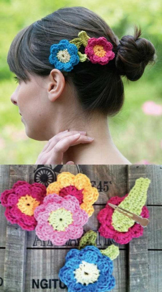 Flower Hair Clips Free Crochet Pattern ⋆ Crochet Kingdom
