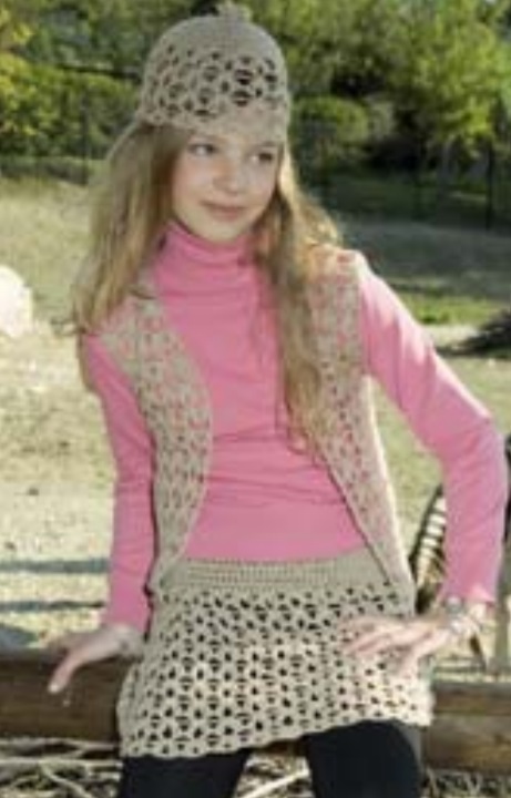 Free Crochet Vest, Skirt and Hat Pattern for Girls