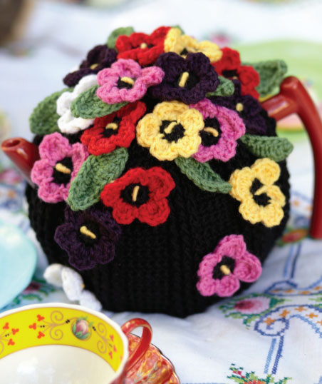 Crocheted Pansy Tea Cosy Free Pattern