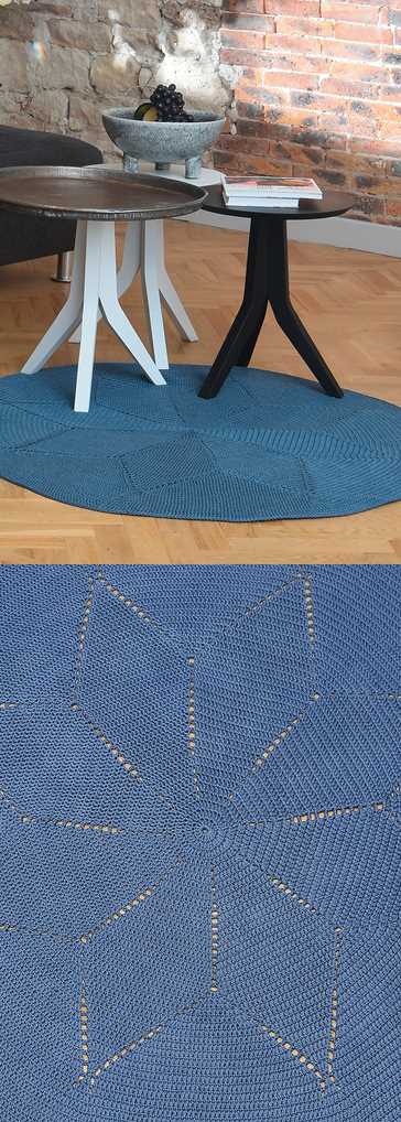 Free Crochet Pattern for a Circular Mat. Round rug crochet pattern with star motif.