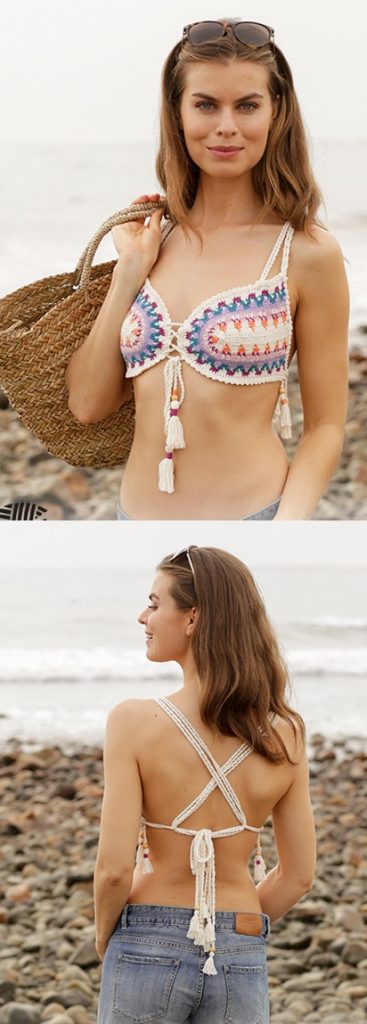 Free Crochet Pattern for a Multi-Colored Bikini Top