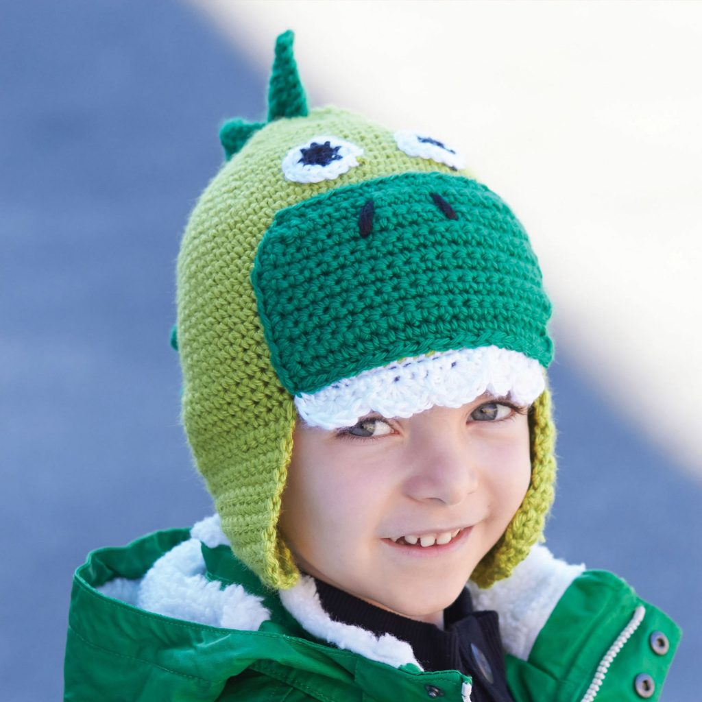 Free Crochet Pattern for a Kids Hatosaurus. Kids hat to crochet with dinosaur look.