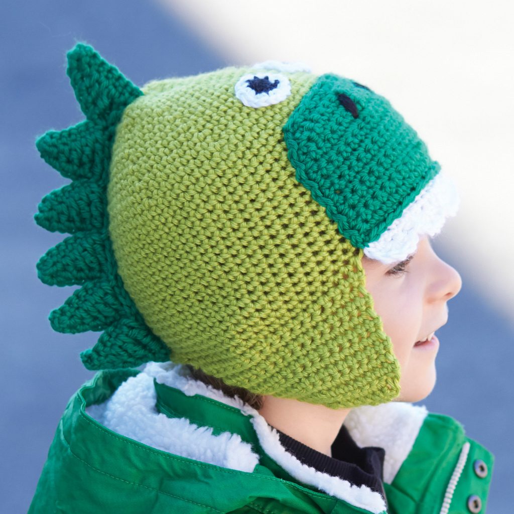 Free Crochet Pattern for a Kids Hatosaurus. Kids hat to crochet with dinosaur look.
