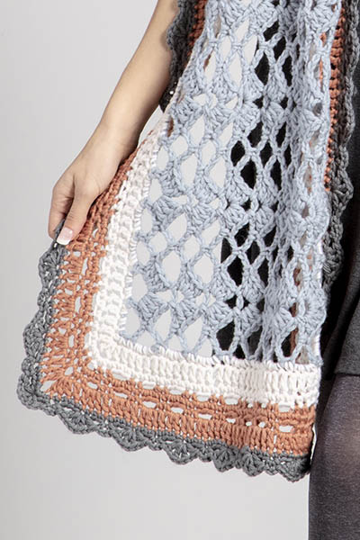 Free Crochet Pattern for a Ladies Wrap. A generous sized scarf with three borders.