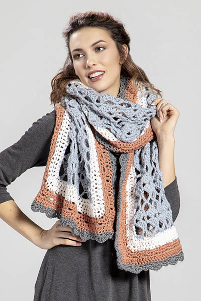 Free Crochet Pattern for a Ladies Wrap. A generous sized scarf with three borders.