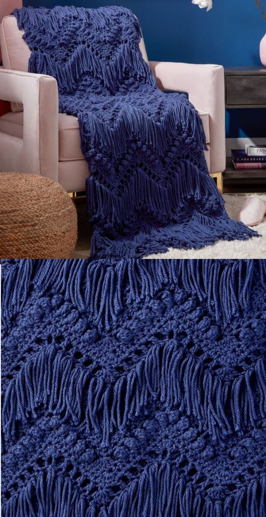 Free Crochet Pattern for a Bobble and Fringe Blanket