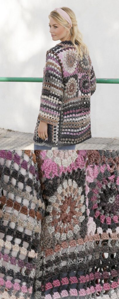 Free Crochet Pattern for a Long Jacket with Stripes and Squares
