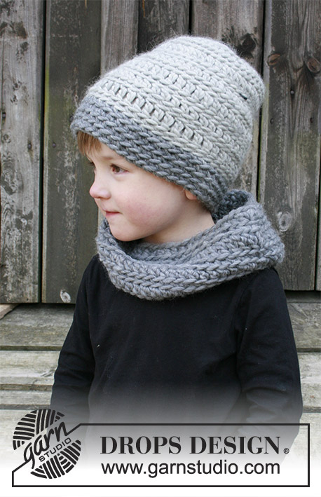 Free Children’s crochet hat and neck warmer with textured pattern.