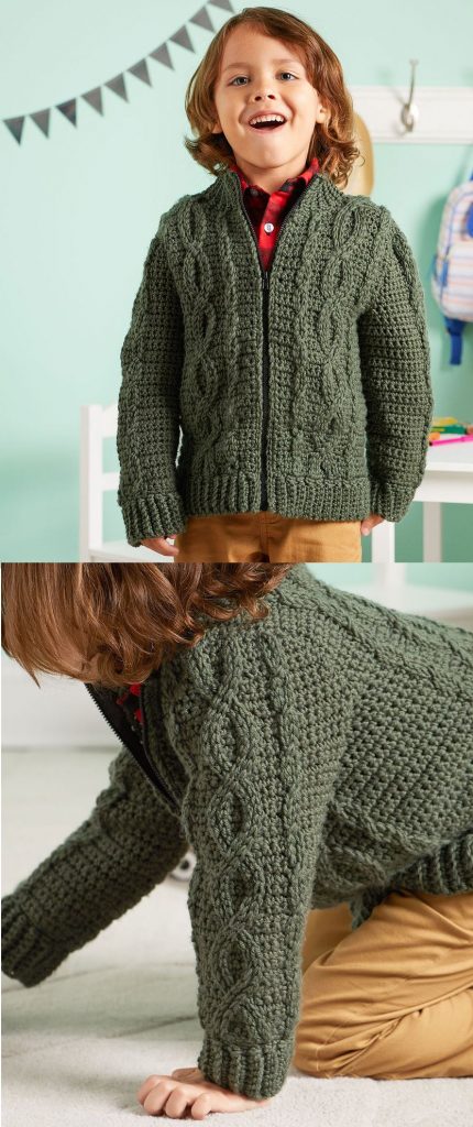 Free Pattern for a Chic Cabled Crochet Jacket for Kids