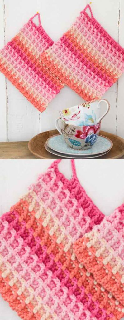 Free Crochet Pattern for a Waffle Rainbow Dishcloth