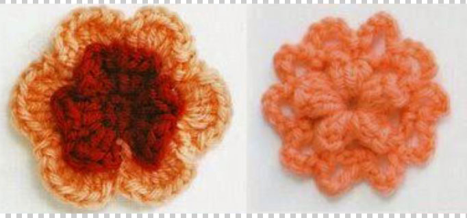 Two Little Orange Crochet Flowers