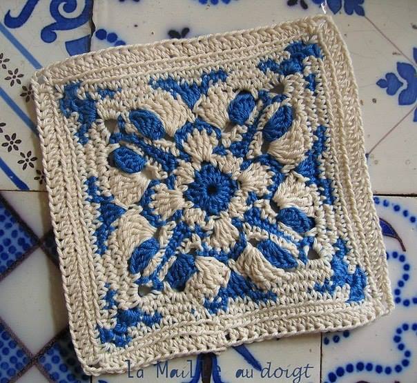 Blue and White Crochet Square