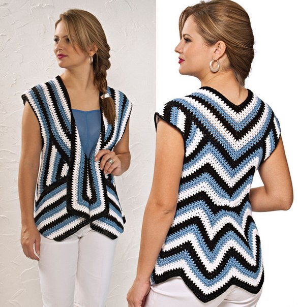 Striped and Sleeveless Crochet Cardigan Pattern