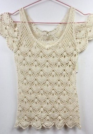 Shell and Open Shoulder Crochet Top