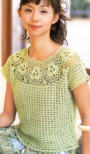 Crochet Short Sleeve Top with Yoke