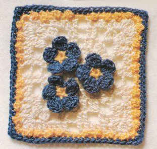 Crochet Square with Three Flowers