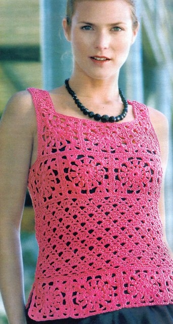 Crpochet Top with Floral Squares and Fancy Stitch