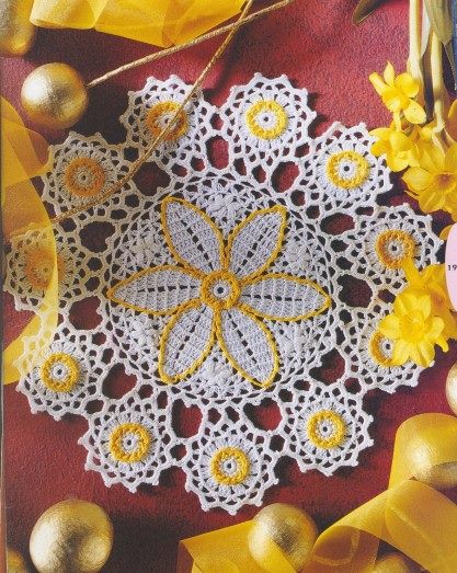 Yellow and White Doily