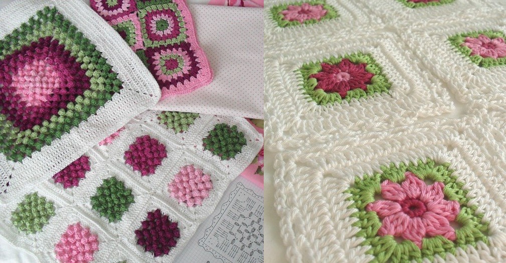 Two knitted crochet square