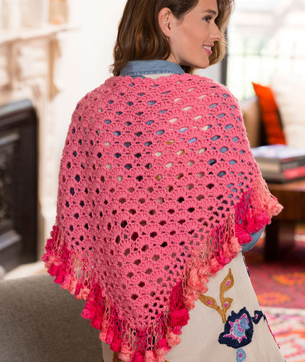 Fringed V-Stitch Shawl Free Crochet Pattern