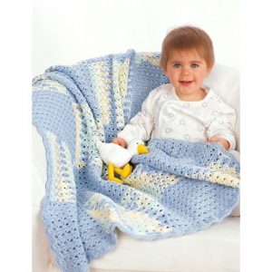 Textured squares with shell border crochet baby blanket