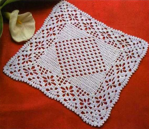 Square Crochet Doily with lace and Diamond motif