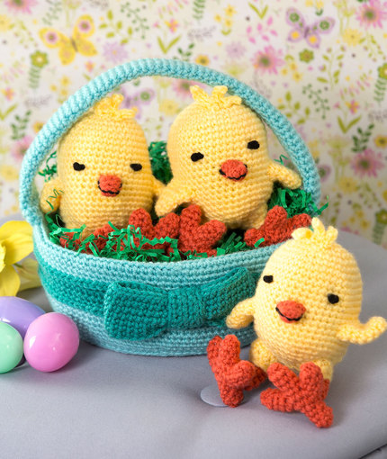 Three Chicks in a Basket Free Crochet Pattern