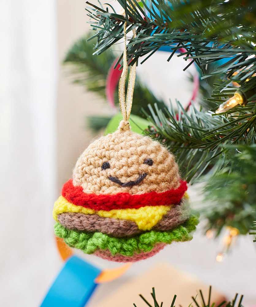 Happy Hamburger Ornament Free Christmas Crochet Pattern