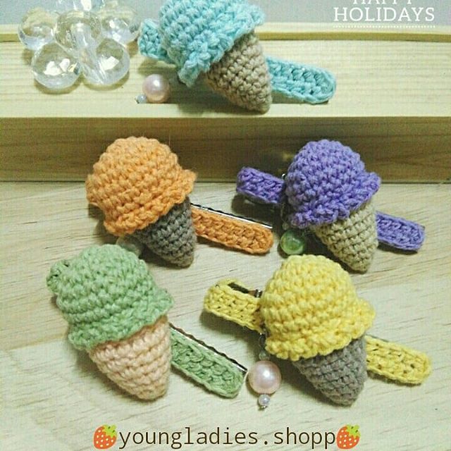 Free Crochet Pattern for Ice-Cream Hair Accessories