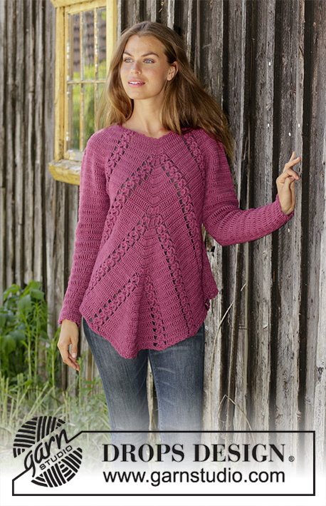 Free Crochet Pattern for a Raglan Sweater with Angled Fans and Lace