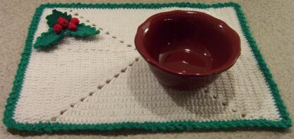 Crochet Christmas Holly Placemat