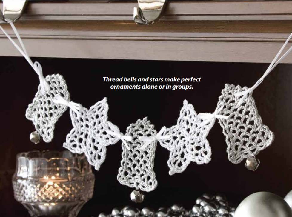 Free crochet pattern for a star and bell lace garlandFree crochet pattern for a star and bell lace garland