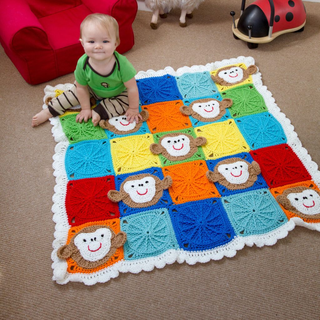 Free monkey around baby blanket crochet pattern